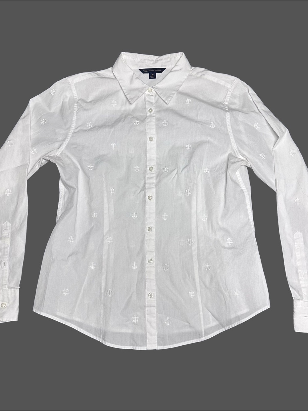 Brooks Brothers White Button-Down Dress Shirt with Anchor Embroidery